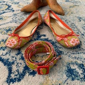 J.Crew Floral Ballet Flats sz 6.5 & Belt sz S/M
